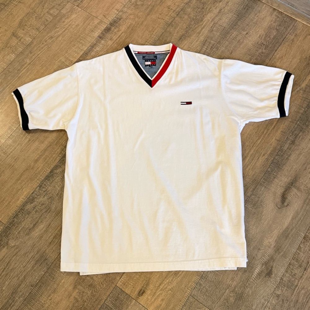 Vintage Tommy Hilfiger Tommy Jeans V-Neck White T-Shirt Men’s XL